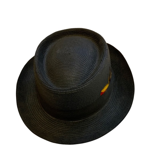 Milan Men’s Fedora Black Straw Hat Feather Meyer the Hatter New Orleans  size 7 - Picture 4 of 14